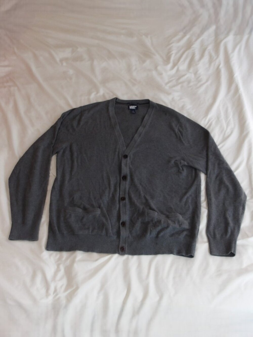 Lands’ End Men’s Long Sleeve V‑Neck Button‑Up Cotton Cardigan Gray Size L 42-44